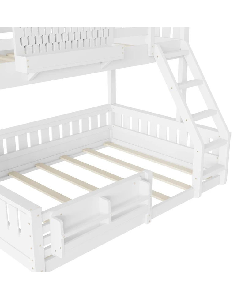 Streamdale Furniture Twin Xl over Queen Bunk Bed with Ladder, Guardrails, Pegboard & Bookshelf