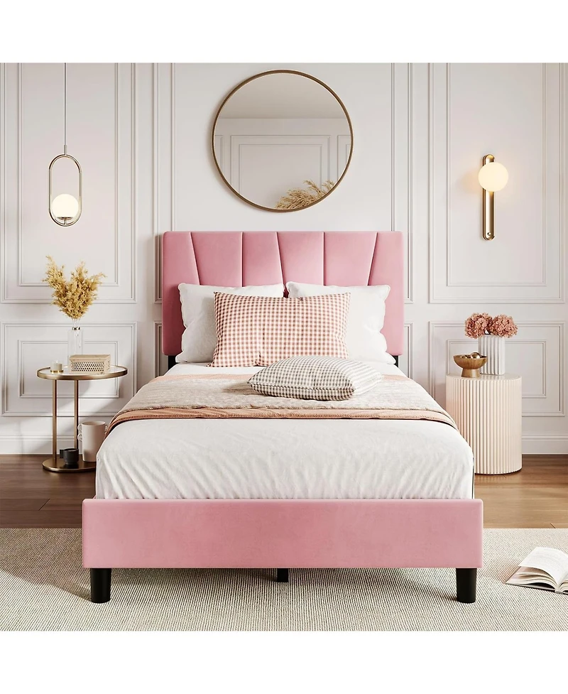 gaomon Size Bed Frame with Adjustable Headboard, Linen Upholstered Platform Bedframe with Strong Wooden Slats, Easy Assembly
