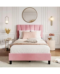 gaomon Size Bed Frame with Adjustable Headboard, Linen Upholstered Platform Bedframe with Strong Wooden Slats, Easy Assembly