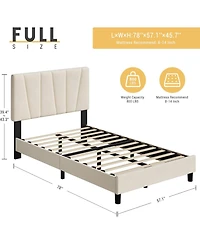 gaomon Size Bed Frame with Adjustable Headboard, Linen Upholstered Platform Bedframe with Strong Wooden Slats
