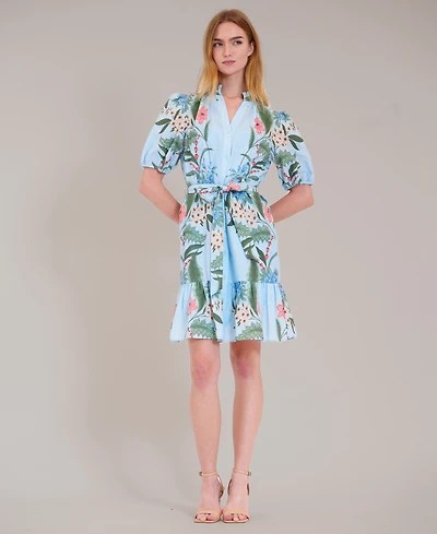 julia jordan Women's Puff-Sleeve V-Neck Mini Dress