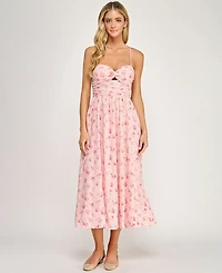 City Studios Juniors' Floral Embroidered Twist-Front Midi Dress