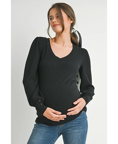 Hello Miz Maternity Long Sleeve Ribbed V Neck Top