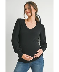 Hello Miz Maternity Long Sleeve Ribbed V Neck Top