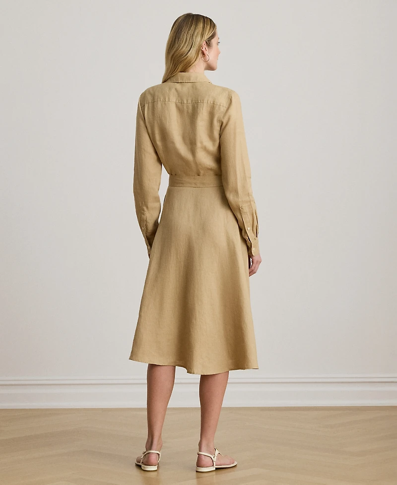 Lauren Ralph Petite Belted Linen Long-Sleeve Maxi Dress