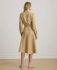 Lauren Ralph Petite Belted Linen Long-Sleeve Maxi Dress