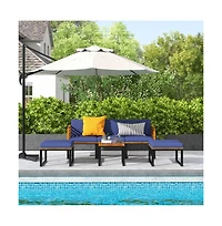 Mondawe Lucky One 6 Piece Patio Acacia Wood Conversation Sofa Set with Ottomans and Coffee Table