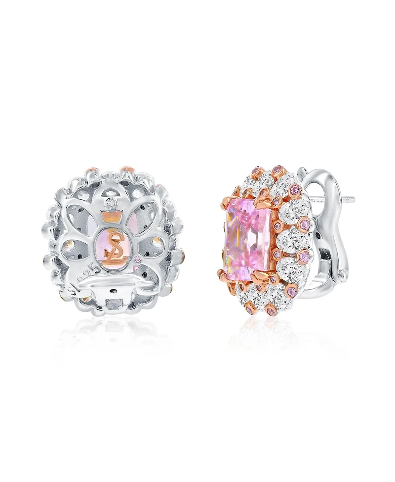 Suzy Levian Gala Collection Sterling Silver Emerald Cut Cubic Zirconia Starburst Earrings