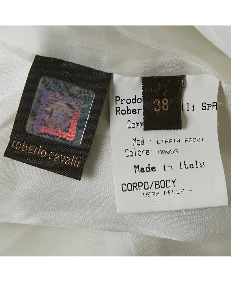 Pre-Owned Roberto Cavalli Women's White Leather Zip-Up Jacket