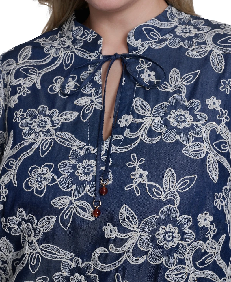Eliza J Plus Embroidered Denim Shift Dress