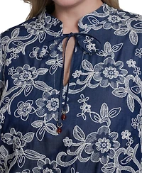 Eliza J Plus Embroidered Denim Shift Dress