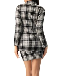 Ivonne Women's Checkered Three Button Blazer