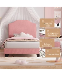 gaomon Twin Size Velvet Bed Frame, with Adjustable Headboard, Soft Corduroy Upholstered Twin Bed Frame Platform, Durable Wooden Slats and Noise Free