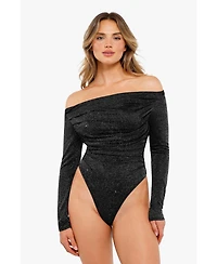 Popilush Women's Shapewear Metallic Knit Long Sleeve Slimming Bodysuit