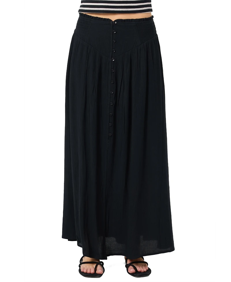 O'Neill Women's Tryston Smocked Waist Button-Front Maxi Skirt