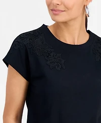 I.n.c. International Concepts Petite Short-Sleeve Lace-Shoulder Tee, Created for Macy's