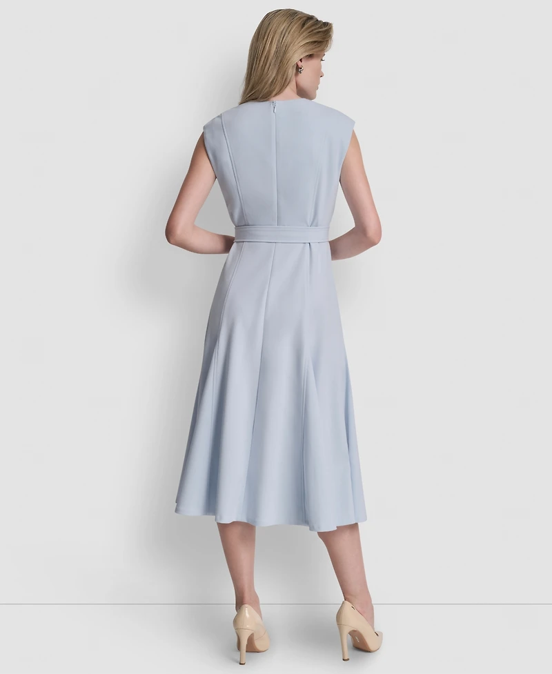 Dkny Women's Sleeveless V-Neck Belted Midi Dress