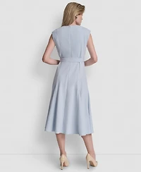 Dkny Women's Sleeveless V-Neck Belted Midi Dress