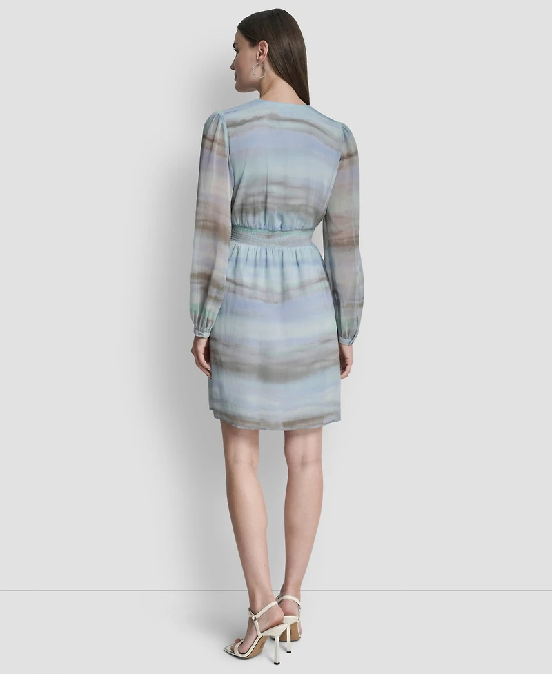 Dkny Women's V-Neck Smocked Waist Fit and Flare Dress