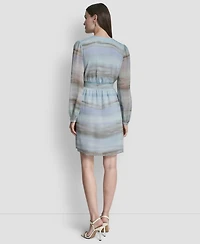 Dkny Women's V-Neck Smocked Waist Fit and Flare Dress