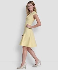 Dkny Women's Cap-Sleeve Crew Neck Fit and Flare Dress