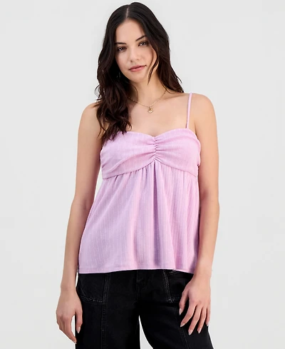 Madden Girl Juniors' Babydoll Pointelle Sleeveless Top