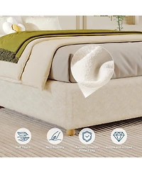 Gaomon Full Cloud Bed Frame – Corduroy Upholstered Low Platform, Solid Wood Legs, No Headboard