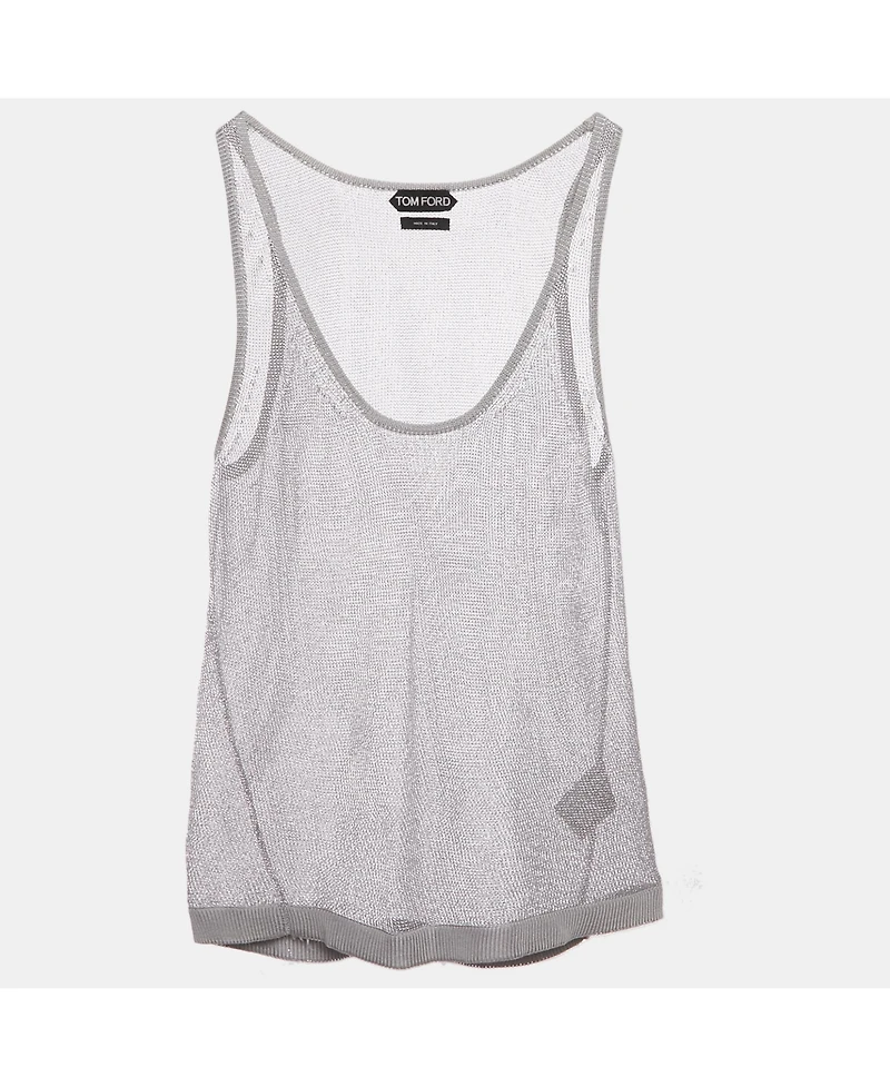Pre-Owned Tom Ford Women's Silver Metallic Knit Sheer Tank Top