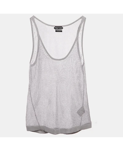 Pre-Owned Tom Ford Women's Silver Metallic Knit Sheer Tank Top