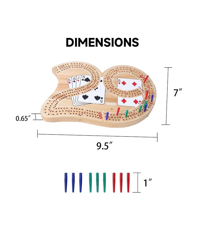Gse Games & Sports Expert Wooden 3-Track 29 Cribbage Board Game with Plastic Pegs, Classic Three-Person Cribbage Board