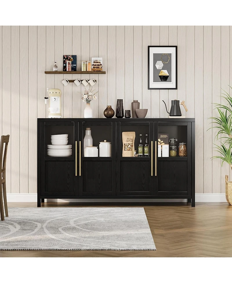 gaomon Sideboard Buffet Cabinet with 4 Glass Doors,