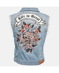 Pre-Owned Zadig & Voltaire Women's Blue Embroidered Denim Sleeveless Kio Brode Jacket