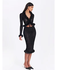 Miss Circle Women's Hali Animal Print Burnout Velvet Fur Trim Top