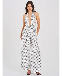 Miss Circle Women's Oriana White Polka Dots Halter Jumpsuit
