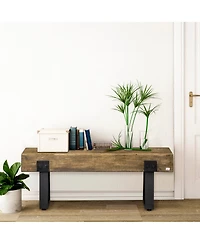 Homcom Garden Bench with Metal Legs, Rustic Wood Effect Concrete Dining Bench