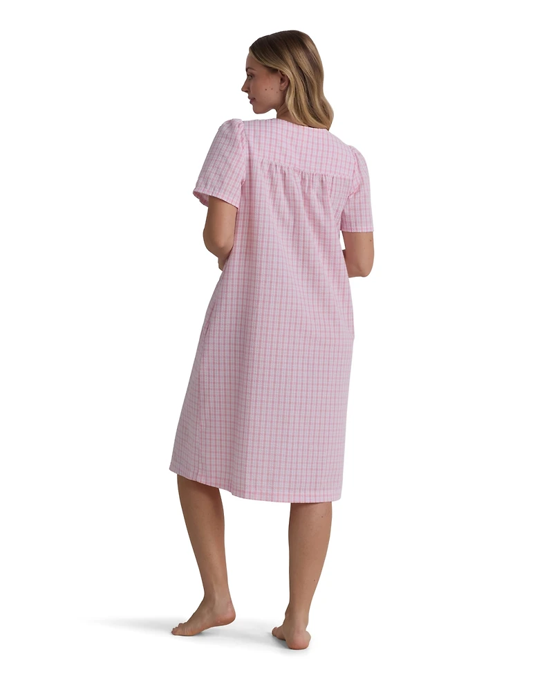 Miss Elaine Women's Window Pane Printed Square Neck Short Grip Robe