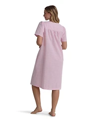 Miss Elaine Women's Window Pane Printed Square Neck Short Grip Robe