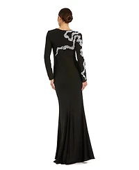 Mac Duggal Women's Jersey Long Sleeve Beaded Column Gown