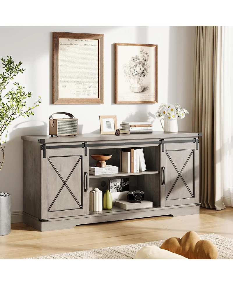 gaomon Farmhouse Tv Stand for up to 65 Inches, Entertainment Center with Sliding Barn Doors and Adjustable Shelf