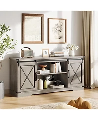gaomon Farmhouse Tv Stand for up to 65 Inches, Entertainment Center with Sliding Barn Doors and Adjustable Shelf