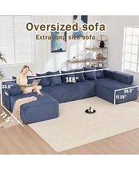 Streamdale Furniture 146" U-Shaped Convertible Sleeper Sectional Sofa with 8 Pillows