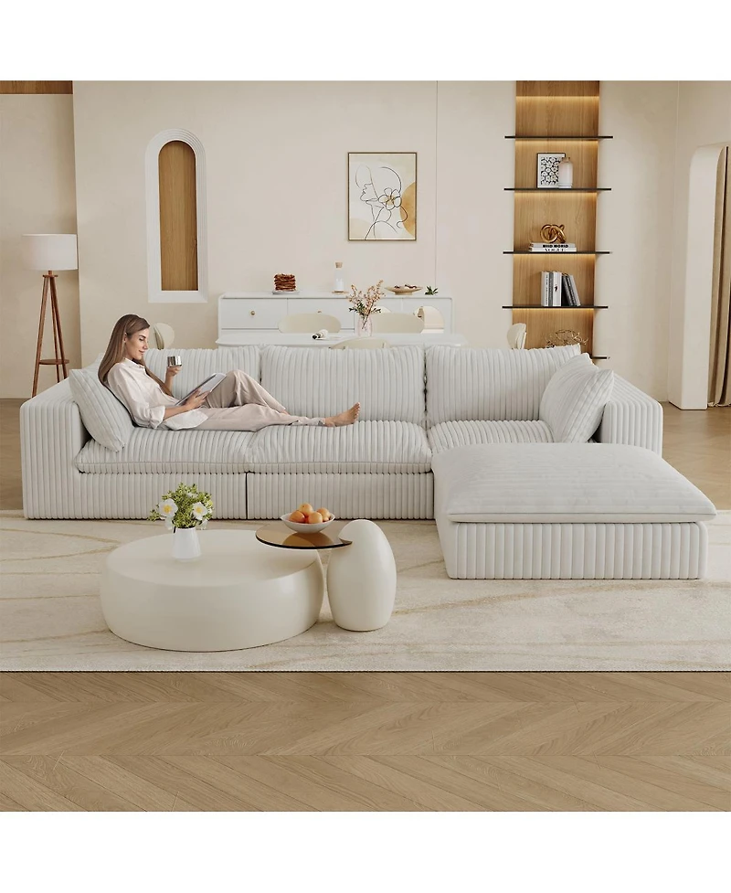 Streamdale Furniture 118.2" Cloud Sofa, Corduroy, Deep Seat, Double-layer, Removable Cushion.