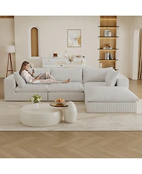 Streamdale Furniture 118.2" Cloud Sofa, Corduroy, Deep Seat, Double-layer, Removable Cushion.