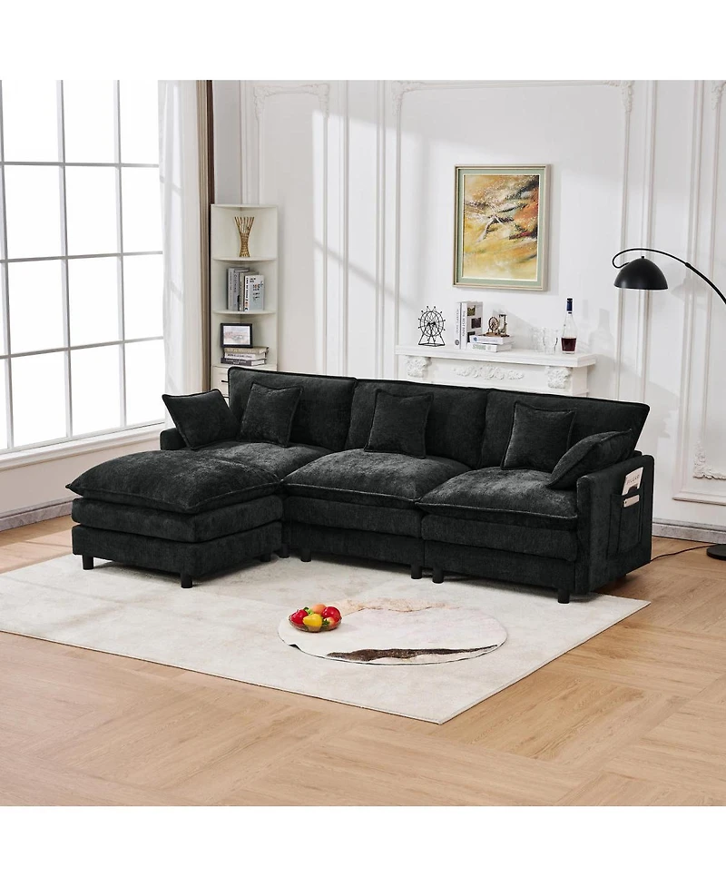 Streamdale Furniture 101.9" 3-Seater Cashmere Sofa w/ Movable Ottoman, Modular Design