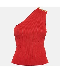 Pre-Owned Balmain Women's Red Pointelle Knit One-Shoulder Top