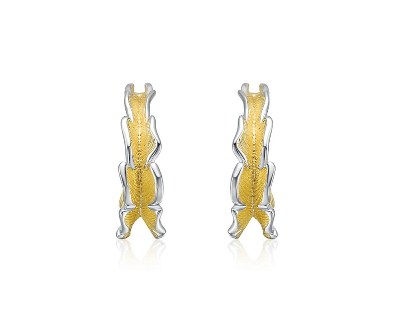 Rachel Glauber Timeless Wavy Hoop Statement Earrings in Two-Toned Gold Plated