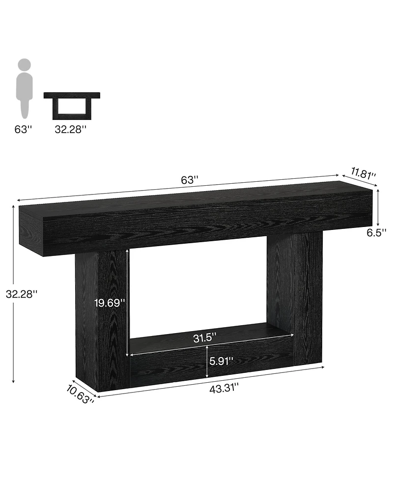 Tribesigns 63" Console Table, Farmhouse 2-Tier Entryway Table with U-Shaped Base, Narrow Long Wood Sofa Behind Couch for Living Room,