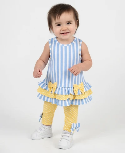 Rare Editions Baby Girls' Striped Ruffle Top and Leggings, 2-Piece Set