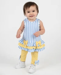 Rare Editions Baby Girls' Striped Ruffle Top and Leggings, 2-Piece Set