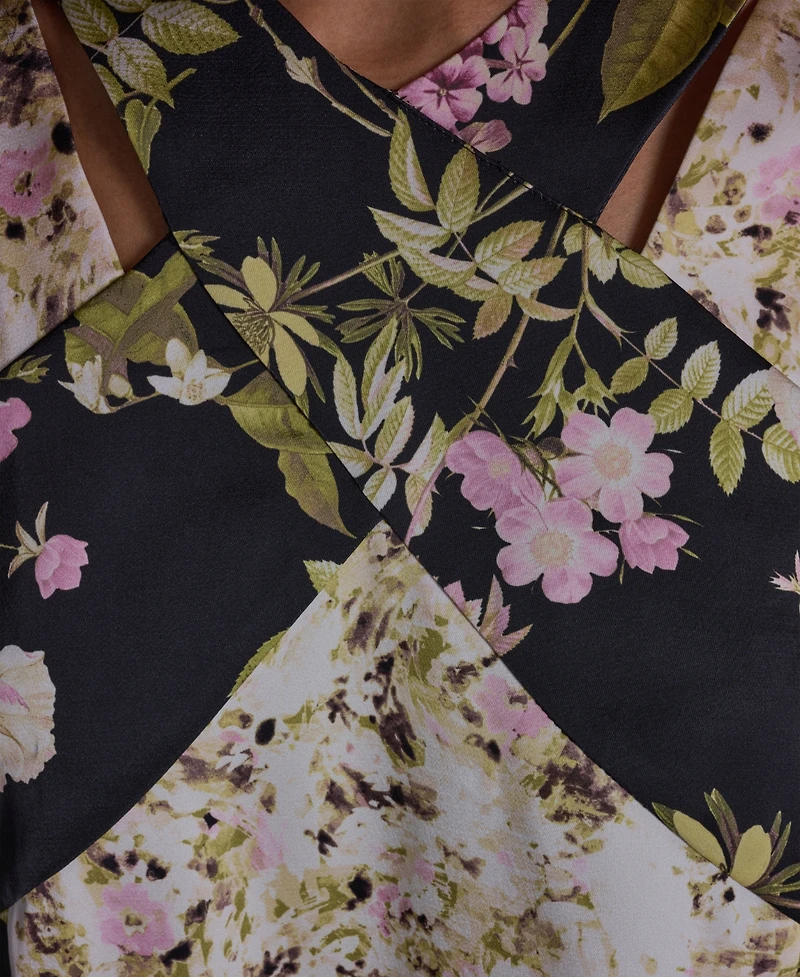 Bcbg Women's V-Neck Sleeveless Mix Print Top